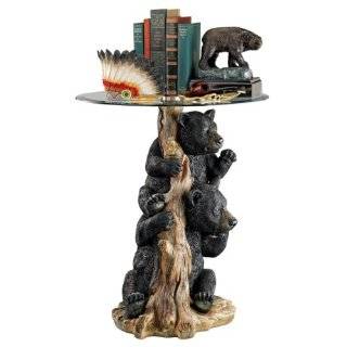Willie Black Bear Holding Glass Coffee End Table, 22 inch  