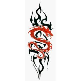 Red Dragon with Black Tribal on Clear Background   Sticker / Decal