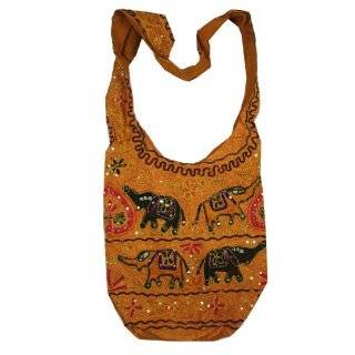 Cotton Elephant Patch Bohemian / Hippie Sling Crossbody Bag India Aqua 