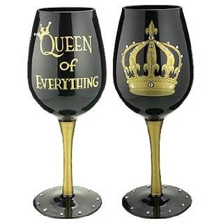 Bottoms Up 15 Ounce Queen of Everything Handpainted Wine Glass, Gold