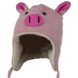  Kids Size Pink Pig 100% Wool Pilot Ski Winter Hat / Cap 