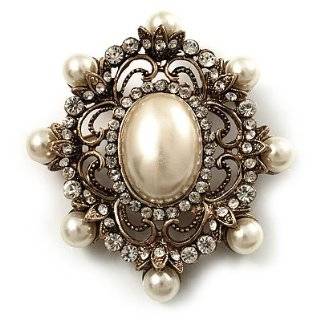 Oversized Vintage Corsage Faux Pearl Brooch (Ivory) Jewelry  