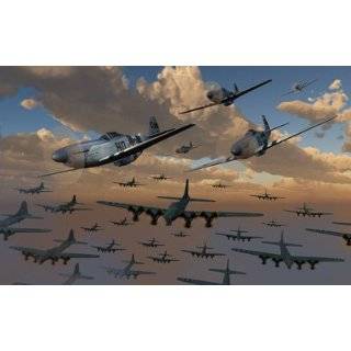 17 Flying Fortress Bombers and P 51 Mustangs in Flight.   18W x 11 