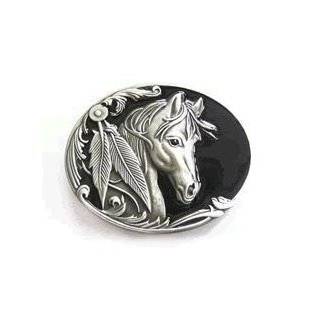  Belt Buckle   Horse Head and Feather Clothing