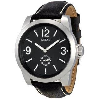   Round Stainless Steel Case, Black Leather Band, Black Dial Watch