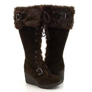  Taupe Pom Pom Fur Lace Up Wedge Boot Vegan Shoes