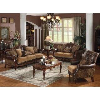    2 PC Top Grain Leather with Fabric Sofa Set