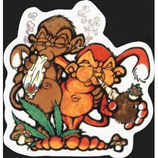 Smoking Monkeys with Pipe, Mushrooms & Joint on Clear Background 