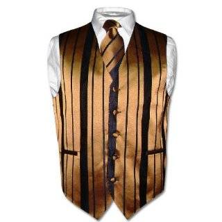   Vest & NeckTie Gold & Black Woven Stripe Design Set for Suit or Tuxedo