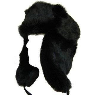   Sterling Russian Rabbit Fur Trooper Hat Ear Flaps Black 9H6621 Trapper