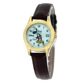   Reviews Disney Womens MK1033 Mickey Mouse Brown Leather Strap Watch