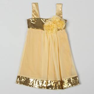 Paulinie Collection Girls Gold Sequin Banded Chiffon Dress
