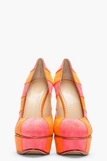 Charlotte Olympia Orange & Pink Striped Suede Priscilla Pumps for women