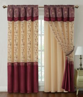 Burgundy Window Curtain Drapery Panel w Attached Backing and Valance 57"X90"