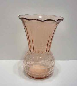Anchor Hocking Vintage Pink Pineapple Style Depression Era Glass Vase