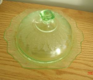 Green Depression Glass Butter Dish