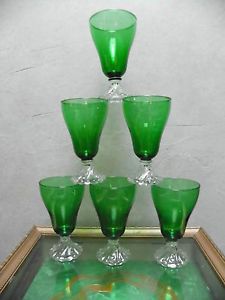 Set of 6 Anchor Hocking Forest Green Boopie Water Wine Glasses 5 5" Bubble Foot