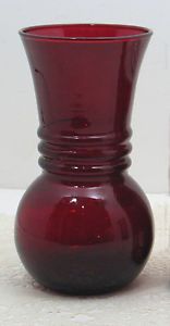 Antique Vtg Anchor Hocking Royal Ruby Red Depression Glass Vase 3 Bands Mint