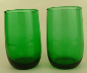2 Anchor Hocking Roly Poly Green Juice Glass Tumblers