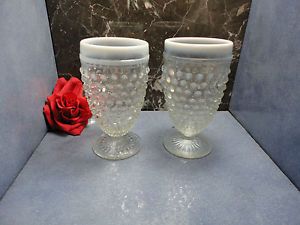 Opalescent Hobnail 2 PC FTD Tumblers Anchor Hocking Moonstone Depression Glass