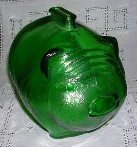 Anchor Hocking Green Depression Glass Piggy Bank
