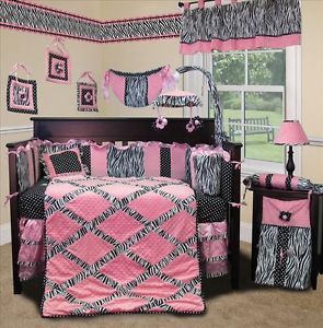 Baby Boutique Pink Minky Zebra 13 Pcs Baby Girl Crib Nursery Bedding Set