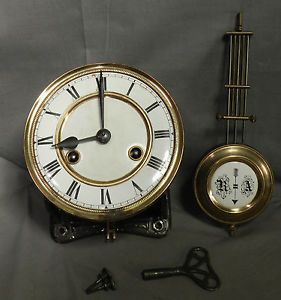 Antique Vienna Regulator Wall Clock Movement Works Porcelain Dial RA Pendulum