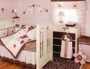 New Kids Line Parfait Baby Girl 4pc Crib Bedding Set Butterflies Pink Brown
