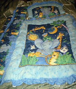 Kids Line Jungle Safari Zoo Animals Bedding Crib Set Nursery Decor Blue Padded