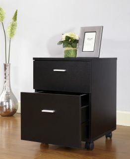 2 Drawer Wood Mobile File Cabinet in Black Finish New