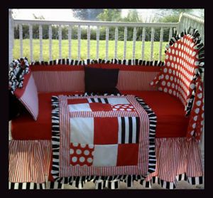 New Baby Crib Bedding Set Black Red Stripe Polka Dot