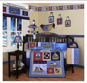 Infant Boy Sailor 13 Piece Crib Baby Bedding Set Nursery Decor Blue New