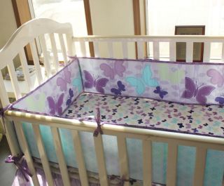 Butterly Purple 4pcs Baby Girl Crib Bedding Set Quilt Bumper Sheet Dust Ruffle