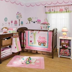 Colorful Pink Floral Baby Girl Cheap Discount Nursery Crib Bedding Set w Bumper