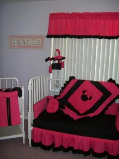 Stunning New Minnie Mouse Crib Bedding Set w Hot Pink and Black Fabrics