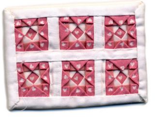 Dollhouse Miniature Pink Hearts Quilt Baby Crib Bedding