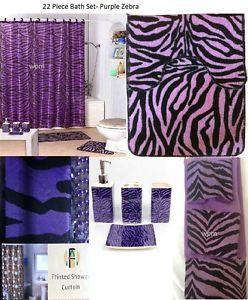 22pc Bath Accessories Set Purple Zebra Animal Print Bathroom Rugs Shower Curtain