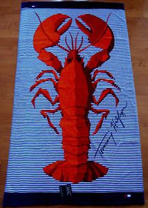 New Tommy Hilfiger Navy Stripe Red Lobster Beach Bath Towel