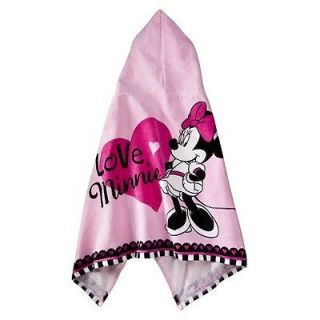 Disney Love Minnie Mouse OLL Kids Pink Terry Hooded Beach Pool Bath Towel