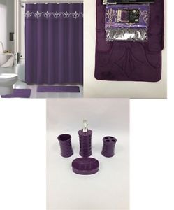 19 Piece Bath Accessory Set Soft Memory Foam Purple Bathroom Rugs Shower Curtain