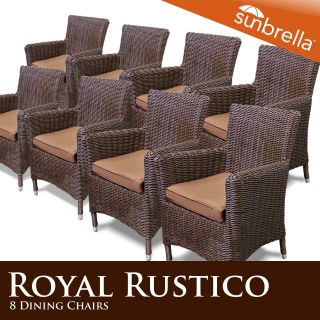 Rustico Outdoor Patio Wicker Dining Chair with Sunbrella Fabric Set of 8