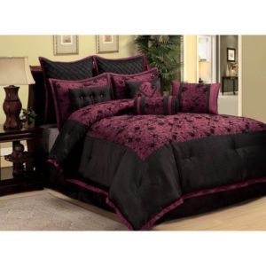 Burgundy Black Queen 10 Pieces Comforter Set Bed in A Bag New Bedroom Bedding