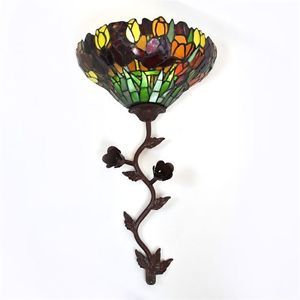 Exciting Lighting Battery Powered LED Stained Glass Tulip Wallchiere Wall Sconce