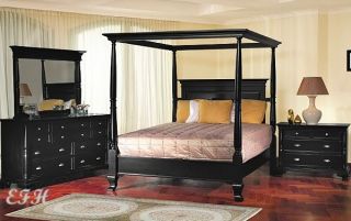 New Moca 4 PC Antique Black Finish Wood Queen Canopy Wood Bedroom Set