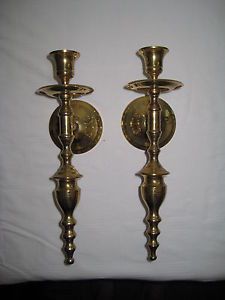 2 Solid Brass Ornate Taper Candle Stick Holders Sconces Wall Mount Made India