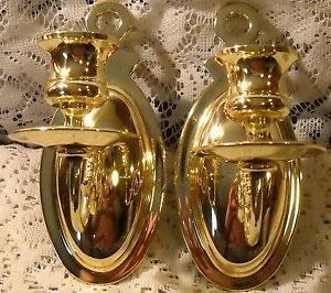 Vintage Pair Baldwin Brass Candle Holders Wall Sconces Single Arm Scroll Design