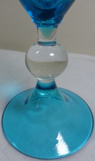 Vtg Mid Century Blenko Hand Blown Art Glass Aquamarine Cobalt Blue Bud Vase RARE