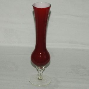 Vintage White Cased Waisted Art Glass Vase Red Bud Vase 21 cm Tall