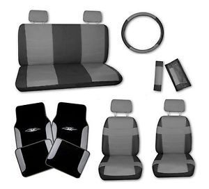 Superior Faux Leather Grey Blk Car Seat Covers Set w Grey Tattoo Floor Mats A