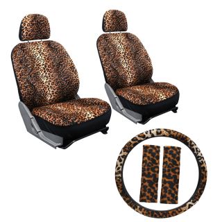 7pc Beige Tan Leopard Cheetah Front Bucket Car Seat Covers Steering Wheel Belt